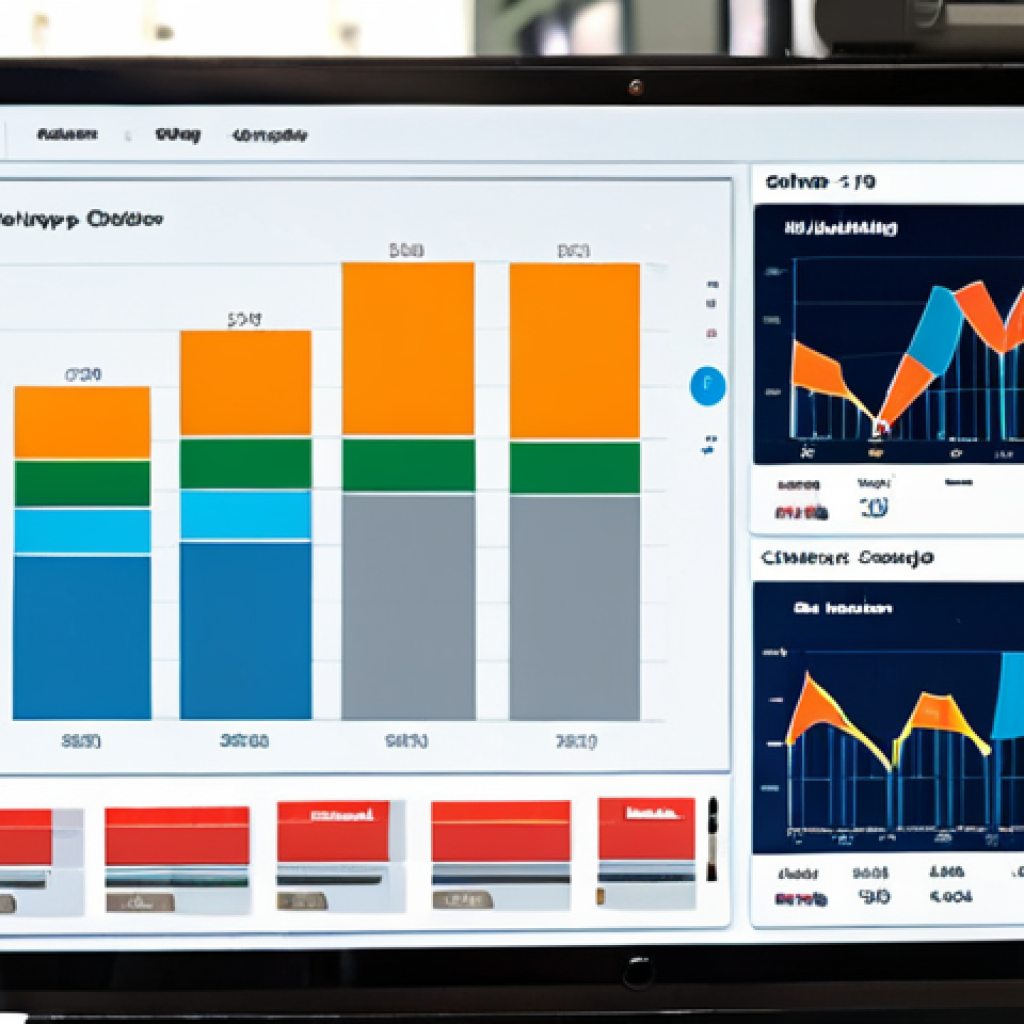 **

A data dashboard designed with interactive elements, featuring charts and graphs visualizing sales data of a large store. The dashboard uses strategic color-coding and symbols to present information clearly. An industrial engineer is presenting this data for effective decision making.

**