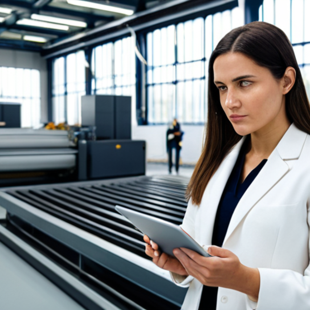 Industrial Engineer at a Modern, Efficient Factory**

A professional female industrial engineer, wearing a modest business blazer and trousers, stands confidently in a modern, brightly lit factory. The factory floor is impeccably clean and organized, with production lines flowing smoothly in the background, demonstrating efficiency and minimal clutter. She holds a tablet displaying a clear process flowchart, a thoughtful expression on her face as if analyzing data. The scene emphasizes transformation from chaos to seamless operation. Perfect anatomy, correct proportions, well-formed hands, proper finger count, natural body proportions, natural pose, professional photography, high quality, safe for work, appropriate content, fully clothed, professional, modest, family-friendly.

**