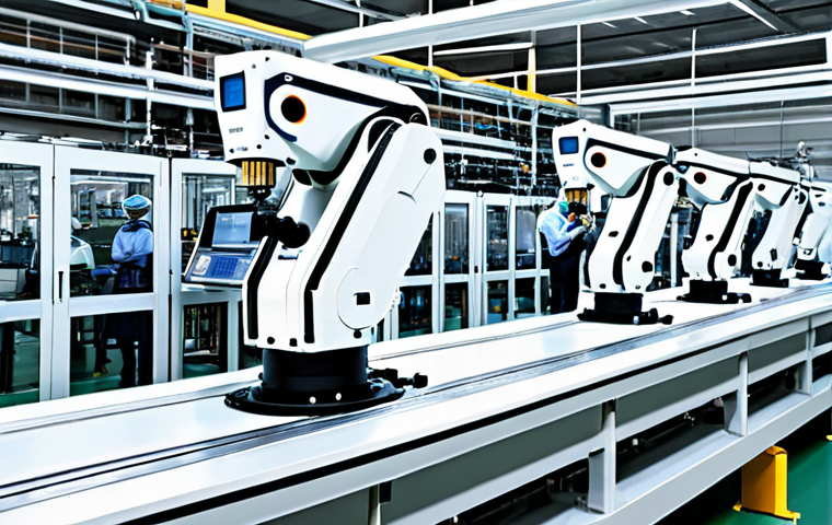 산업공학에서의 강화학습 활용 - Optimized Production Line**

"A modern, highly efficient factory production line with robotic arms a...