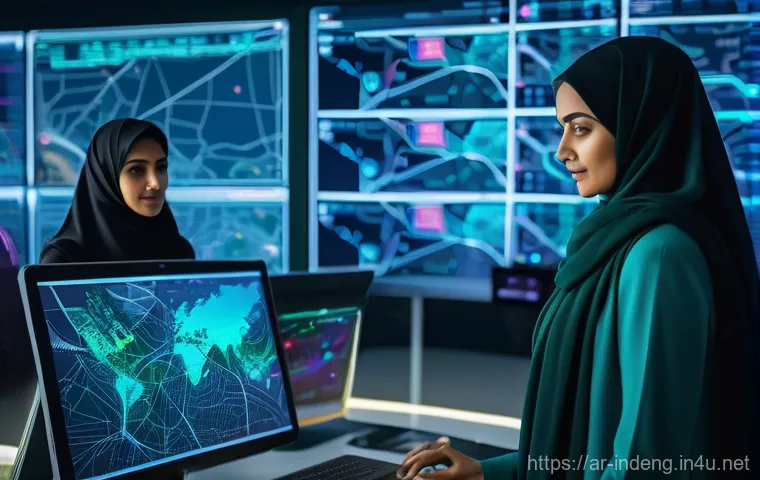 산업공학과 차세대 물류 시스템 - **AI-Powered Logistics Command Center in a Modern Middle Eastern City:** A panoramic, high-angle sho...