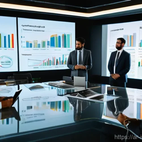 산업공학 생산성 분석 - A vibrant, high-angle shot capturing a bustling, modern office environment in a contemporary Arab ci...