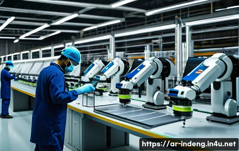 산업공학과 자동화 로봇 - A modern industrial production line inside a spacious factory in the Middle East, with Arabic signag...
