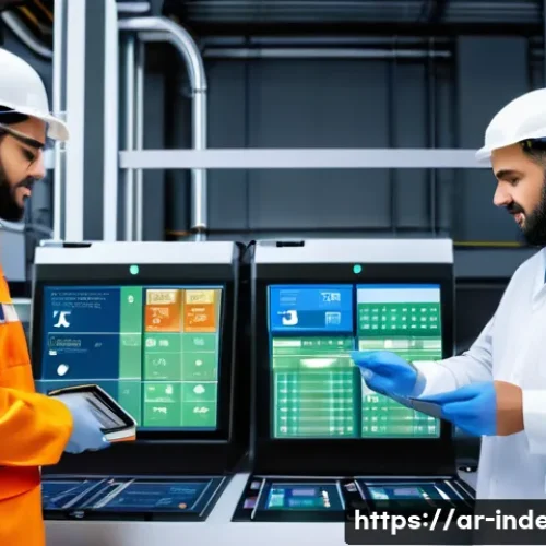 산업공학과 자동화 기법 - A highly detailed industrial factory scene in the Middle East, showcasing adaptive control systems i...