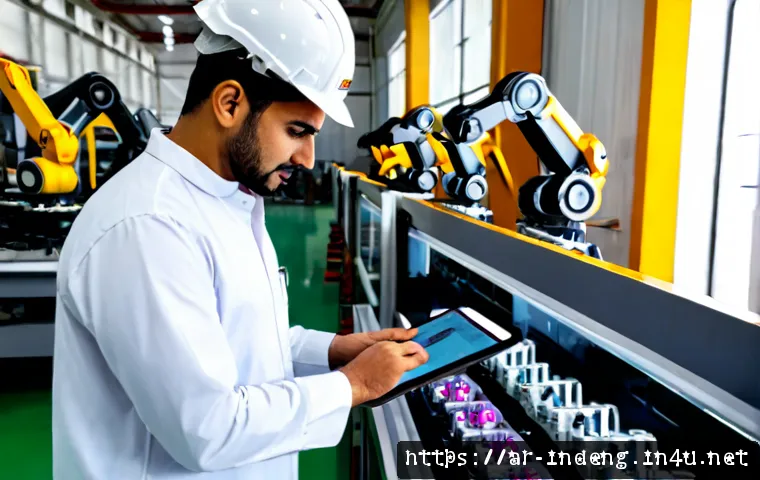 산업공학에서의 딥러닝 활용 - Photorealistic smart manufacturing facility in the Gulf region, Arab industrial engineer in modest p...